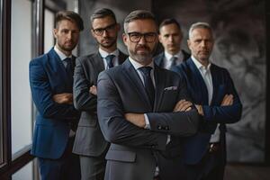 Businessmen Team Standing Together at the Front of the Office photo