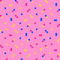 Abstract seamless pattern of multi-colored pixels on a pink background, 8-bit vector