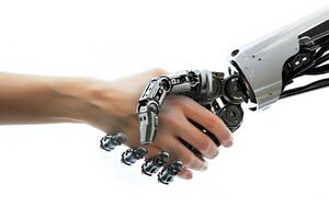 Person's Handshake with Robot Arm Isolated photo