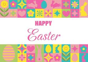 Happy Easter mosaic banner. Modern neo geometric abstract background. Horizontal poster, greeting card, header for website. illustration vector