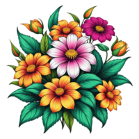 Illustration von Blume mit Blätter und Grün Blätter auf transparent Hintergrund png