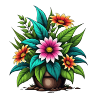 Illustration von Blume mit Blätter und Grün Blätter auf transparent Hintergrund png