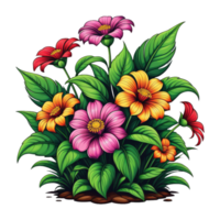 illustration of flower with leaves and green leaves on transparent background png