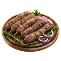 3D Rendering of a Beef Kebab on a Wooden Plate on Transparent Background png