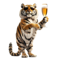 A Stylish Tiger Enjoying a Glass of Wine png