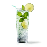 Mojito glass tall and filled with pale green minty cocktail one empty and one garnished png