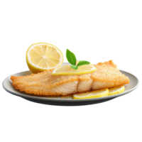 A scrumptious haddock fillet, deep-fried with a beer batter, delicates sea food, isolated on transparent background png