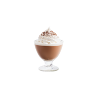 Teff milk chocolate mousse in a glass cup topped with a dollop of whipped cream png