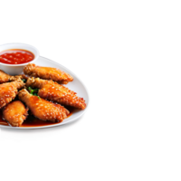 Fried fish wings crispy texture garnished with sweet and sour sauce shot with a shallow png