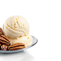 Butter pecan ice cream rich and creamy studded with caramelized pecans isolated on transparent Summer png