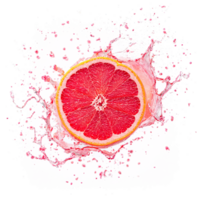 Grapefruit with segments and pink juice splash frozen in air Food and culinary concept png