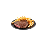 bife batatas fritas com suculento bife crocantes fritas flutuando e vapor Comida e culinária conceito png