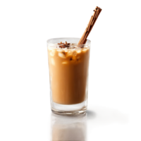Iced chai with cinnamon stick and star anise floating above glass Food and culinary concept png