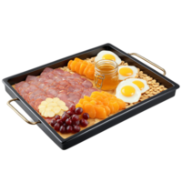 Breakfast charcuterie artful spread in glass tray honey dipper drizzling Food and Culinary concept png