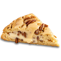 Maple pecan scone with golden brown exterior visible pecan pieces drizzled with maple glaze Culinary png