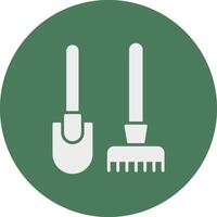 Rake And Hoe Glyph Multi Circle Icon vector