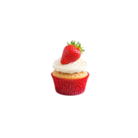 Strawberry cupcake with buttercream swirl and berry on top suspended Food and culinary concept png