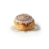 Cinnamon roll with gooey frosting suspended and steaming Food and culinary concept png