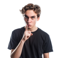 Angry young man asking for silence on isolated transparent background png
