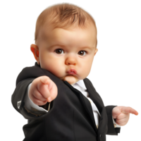 Baby businessman pointing on isolated transparent background png