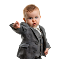 Baby businessman pointing on isolated transparent background png