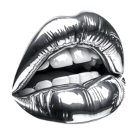 Chrome glossy lips on isolated transparent background png