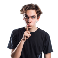 Angry young man asking for silence on isolated transparent background png