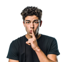 Angry young man asking for silence on isolated transparent background png