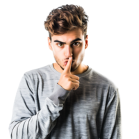 Angry young man asking for silence on isolated transparent background png