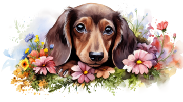 Watercolor Artwork Featuring Dachshund Dog Snout on isolated Transparent background. Format png