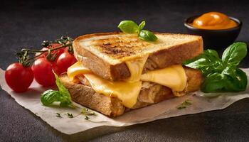 Gourmet grilled cheese sandwich, delicious snack photo