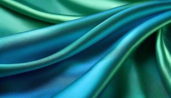 Wavy blue green silk cloth background photo