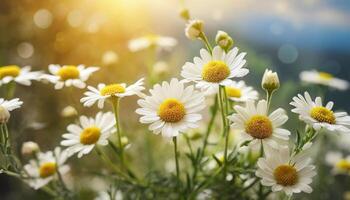 Close up chamomile flowers photo