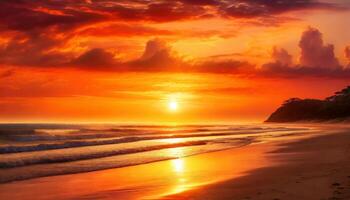 Stunning golden hour sunset sky view over the beach photo