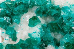 Macro mineral stone Dioptase silicate copper on a white background photo