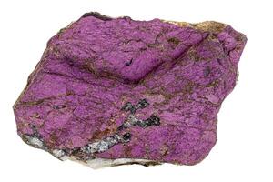 Macro mineral stone purpureus, purple purpurite in the breed a white background photo