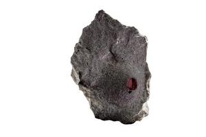 Macro mineral stone Garnet in rock on a white background photo