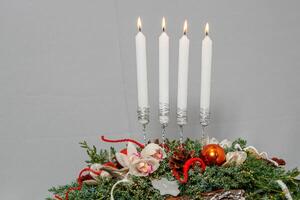 Christmas composition of flowers and Christmas decorations photo