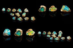 macro mineral stone rare and beautiful opals on a black background photo