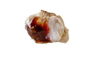 Macro mineral stone fiery Agate on a white background photo