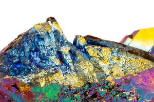 Macro mineral stone Titanium Quartz, Flame Aura Quartz on a white background photo