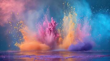 Multi-colored explosion of powder in pastel colors photo