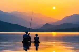 A middle eastern father and son fishing together photo