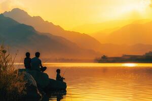 A middle eastern father and son fishing together photo