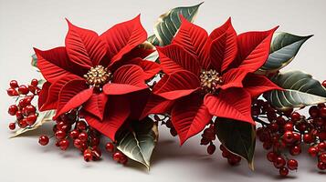 Christmas red poinsettia flowers with fir cones on black background photo