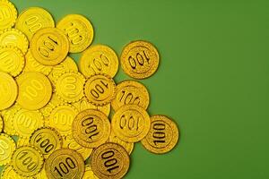 Gold coins with high investment value, gold prices, gold stocks, and gold business. photo