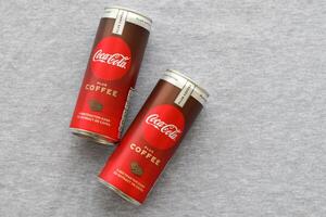 KYIV, UKRAINE - OCTOBER 31, 2023 Can of Coca Cola with coffee flavor. Closed tin can of drink with special design photo