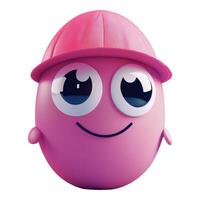 Single pink egg cartoon personality with a face, mouth and eyes wearing a hat, smiling, friendly, joyful and glad expression on a transparent background. photo