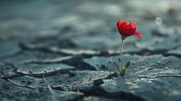 red flower growing out of cracks in the earth red flower growing out of cracks in the earth photo