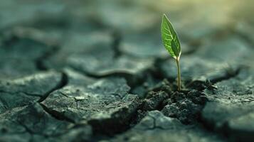 small sprout growing on cracked earth. photo